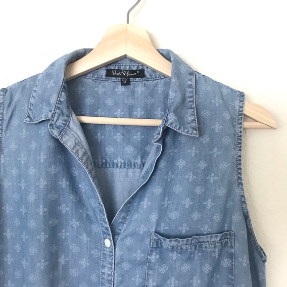 Velvet Heart Sleeveless Chambray Printed Top M EUC - Picture 1 of 4
